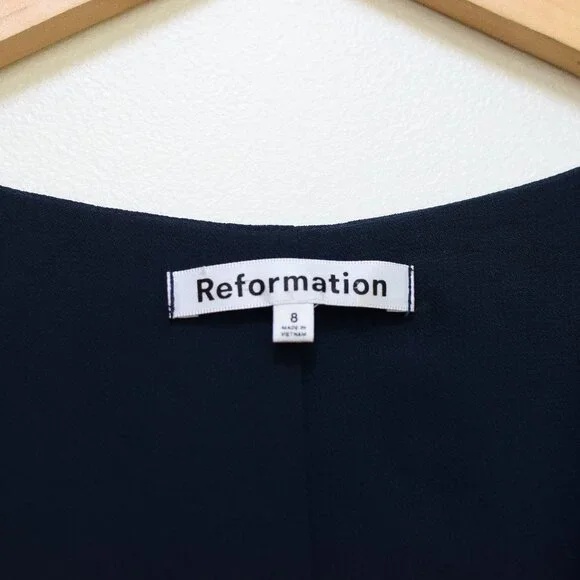 Reformation Nayeli Dress in Navy Blue Fitted Maxi Dress V-Neck Cap Sleeve Size 8 - Picture 14 of 14